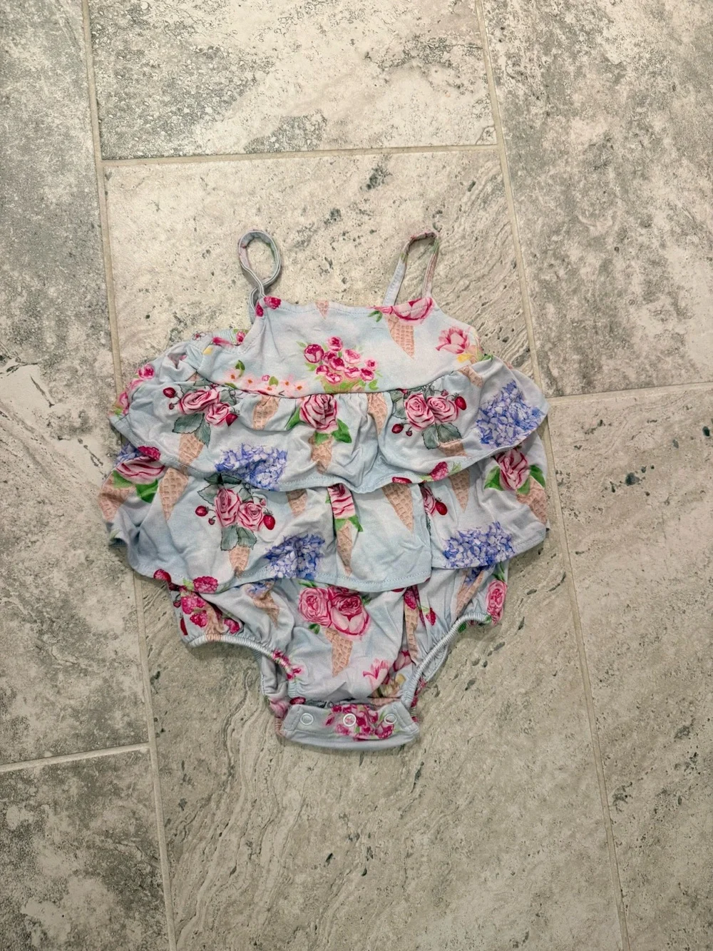 Posh Peanut Light Blue Floral Ruffle One-Piece Swimsuit
